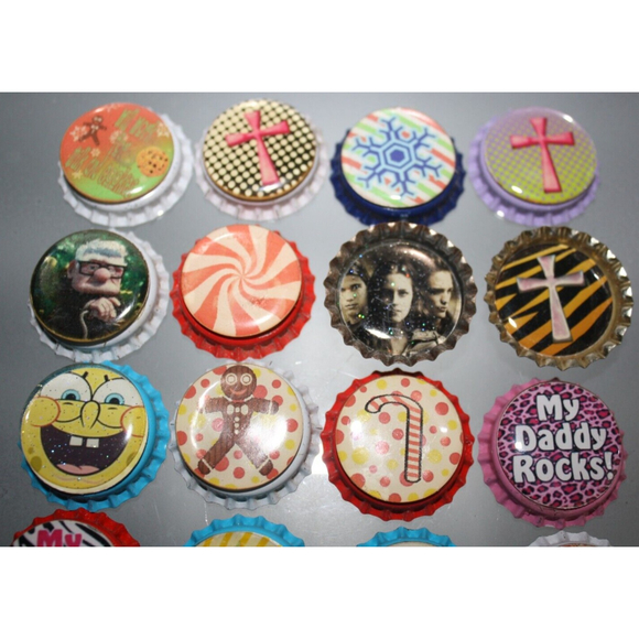 Lot Of 20 Refrigerator Magnets Bottle Caps Colorful Variety Handmade New - Picture 4 of 5